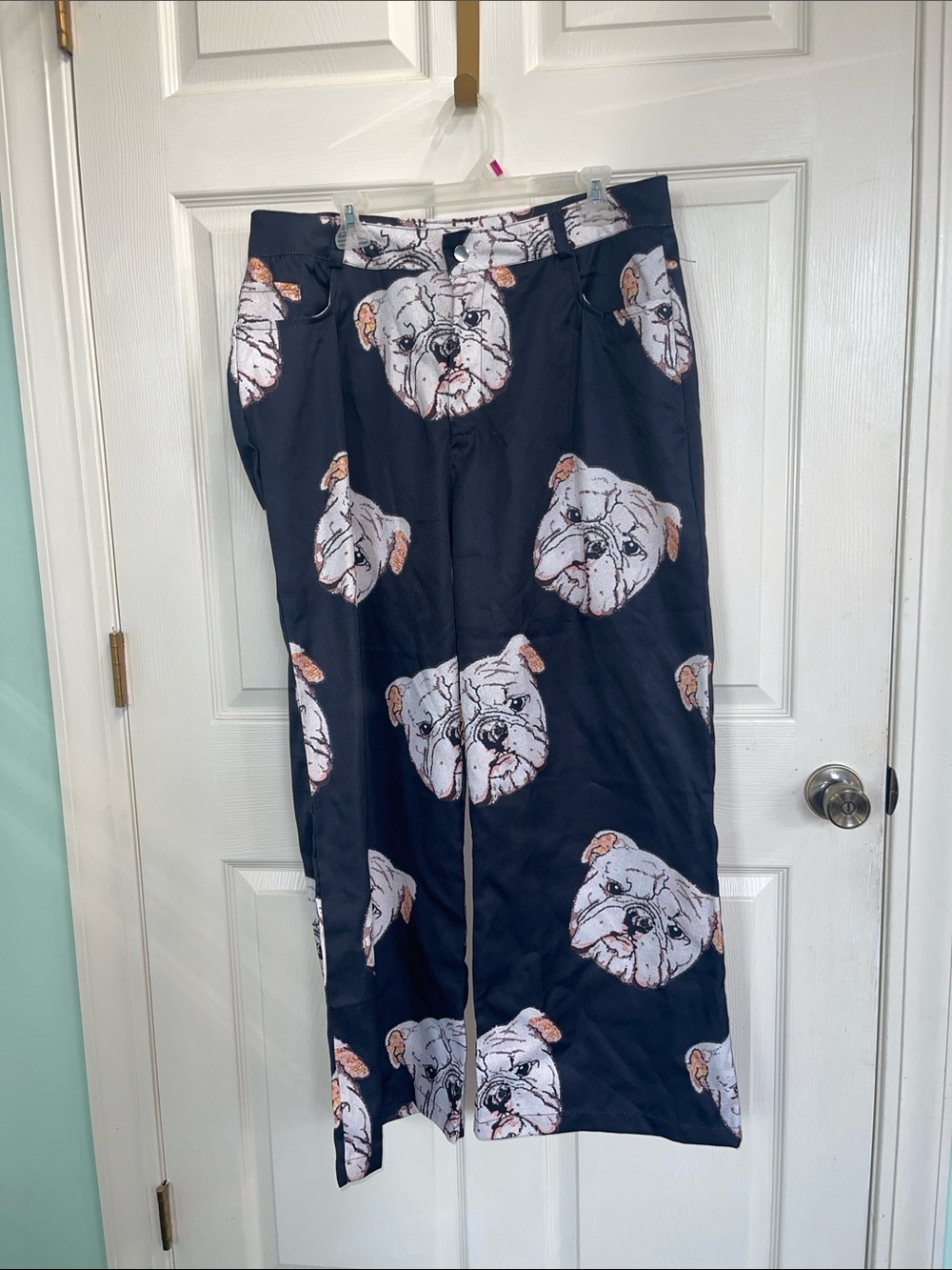 Bulldog Print Navy Wide-Leg Jeans for Women